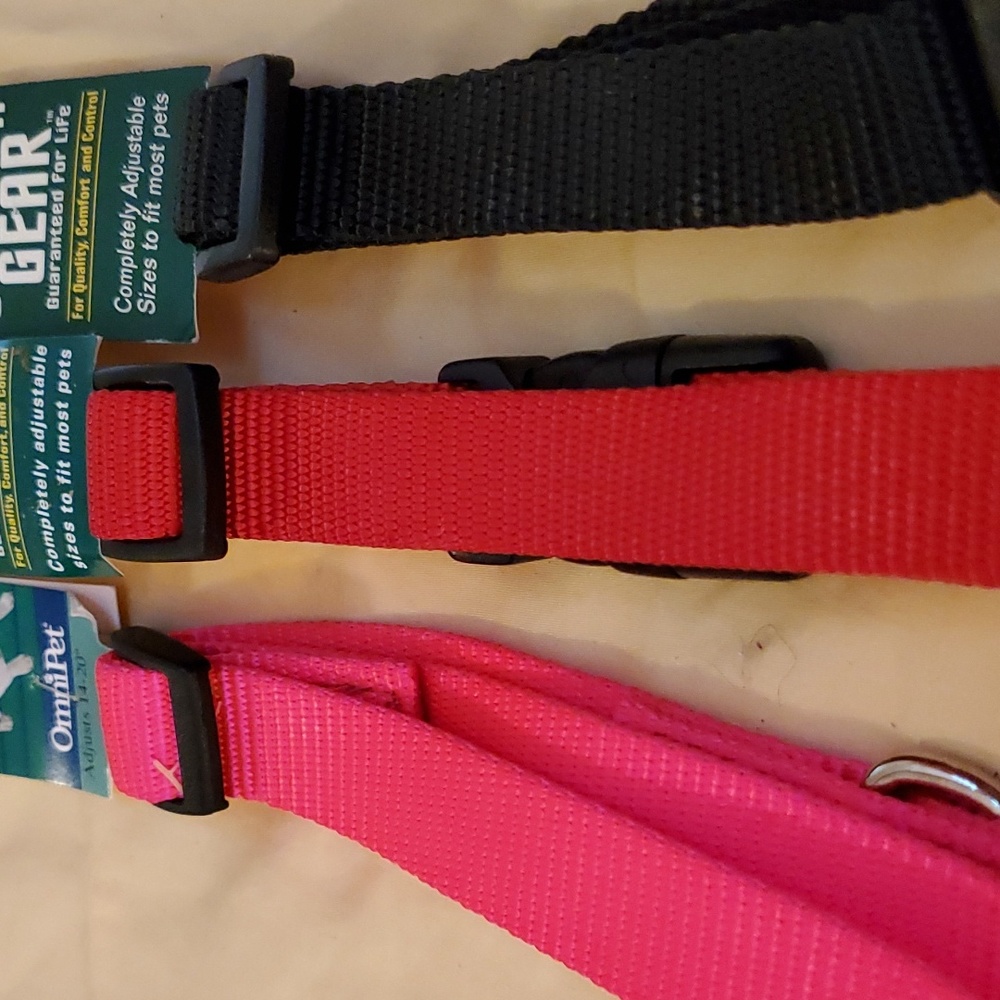 Dog collars set of 3 adjustable 14 to 20 inches in pink, red and black